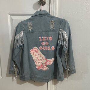 Fringe Denim Jacket with Pink Boots Design